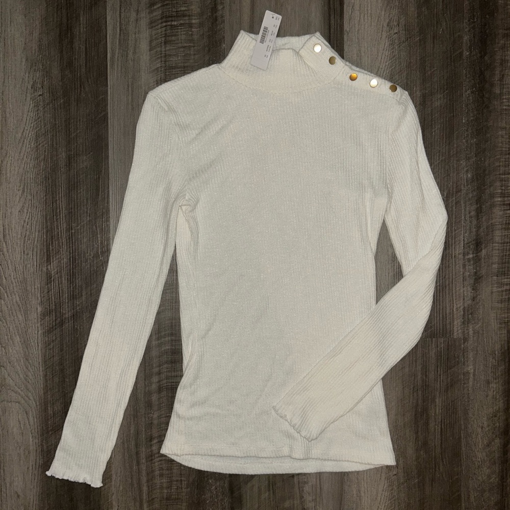 NWT J. Crew Ribbed Ivory Sweater with Gold Button Neck Detail